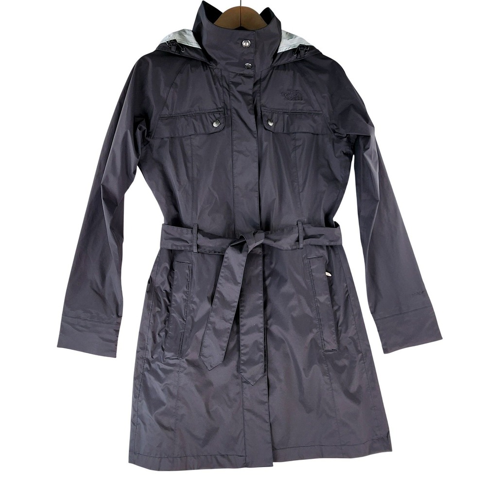 The North Face Trench Coat Womens Small Black Belted HyVent 2.5L Ripstop
